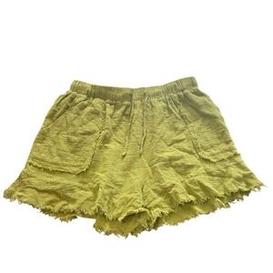 GIGIO Summer Short Raw Hem Drawstring Elastic Waist Green Pockets Gauze L NWT
